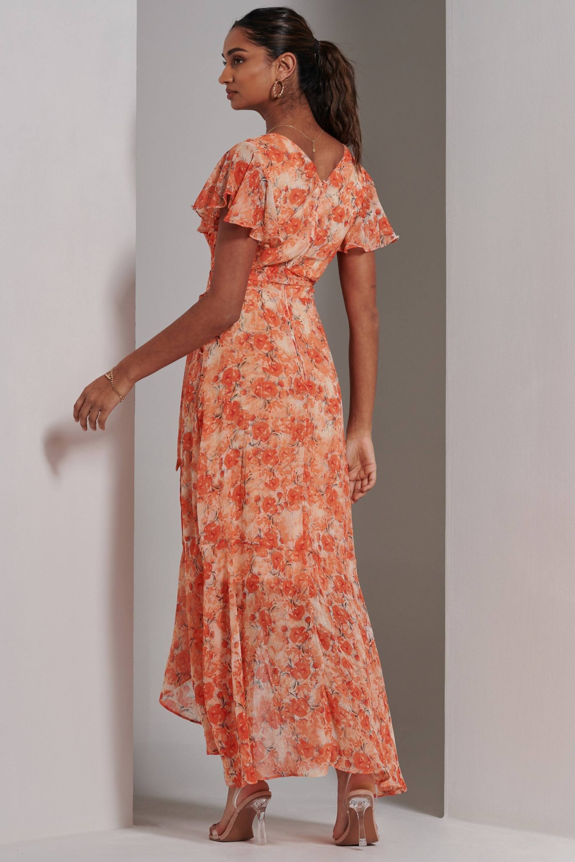 Jolie Moi Orange Haylie Frill Chiffon Maxi Dress - Image 2 of 6