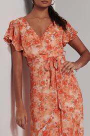 Jolie Moi Orange Haylie Frill Chiffon Maxi Dress - Image 3 of 6