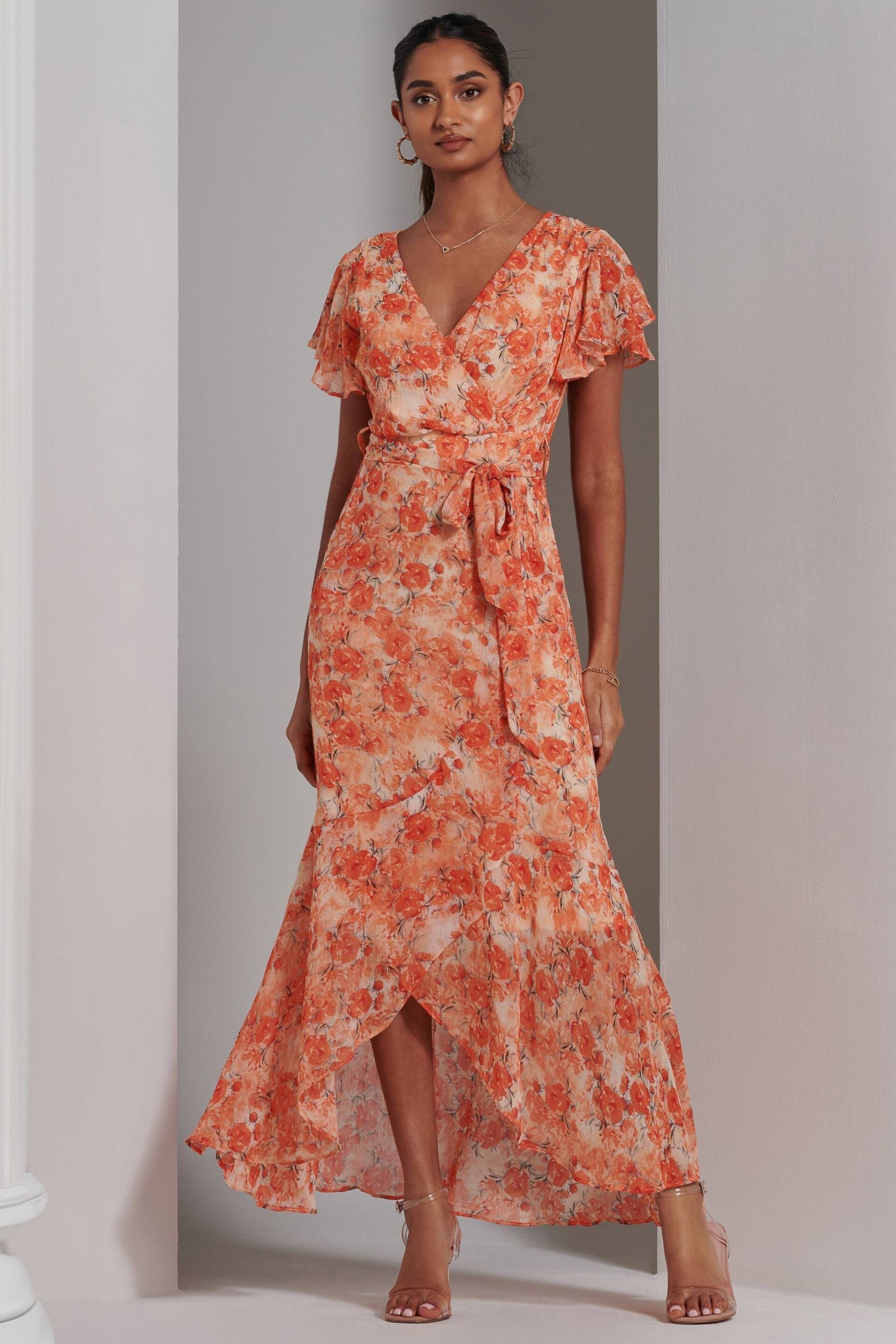 Jolie Moi Orange Haylie Frill Chiffon Maxi Dress - Image 4 of 6