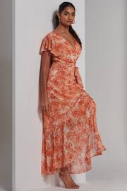 Jolie Moi Orange Haylie Frill Chiffon Maxi Dress - Image 5 of 6