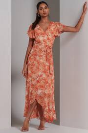 Jolie Moi Orange Haylie Frill Chiffon Maxi Dress - Image 6 of 6