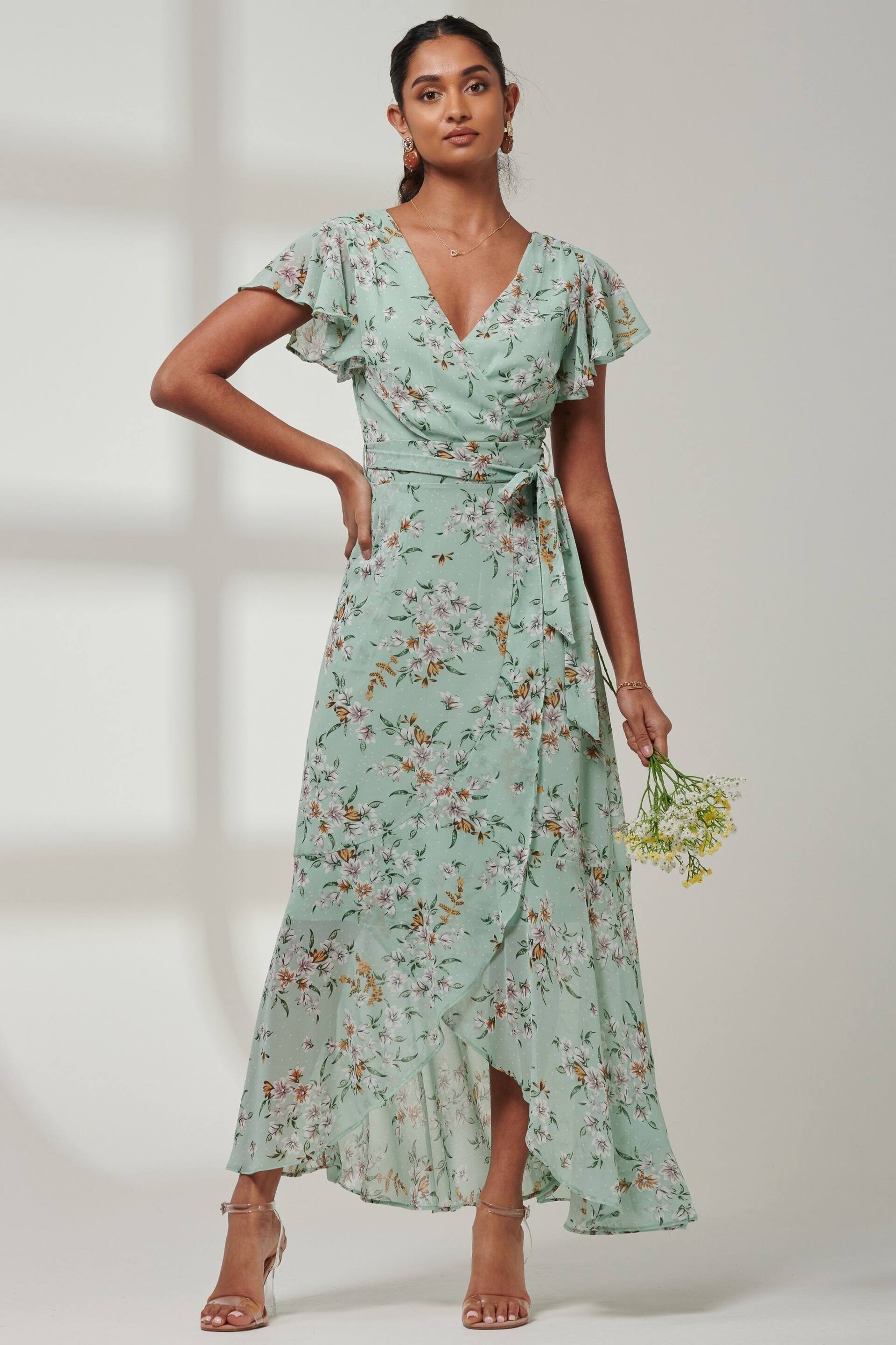 Jolie Moi Green Haylie Frill Chiffon Maxi Dress - Image 1 of 6