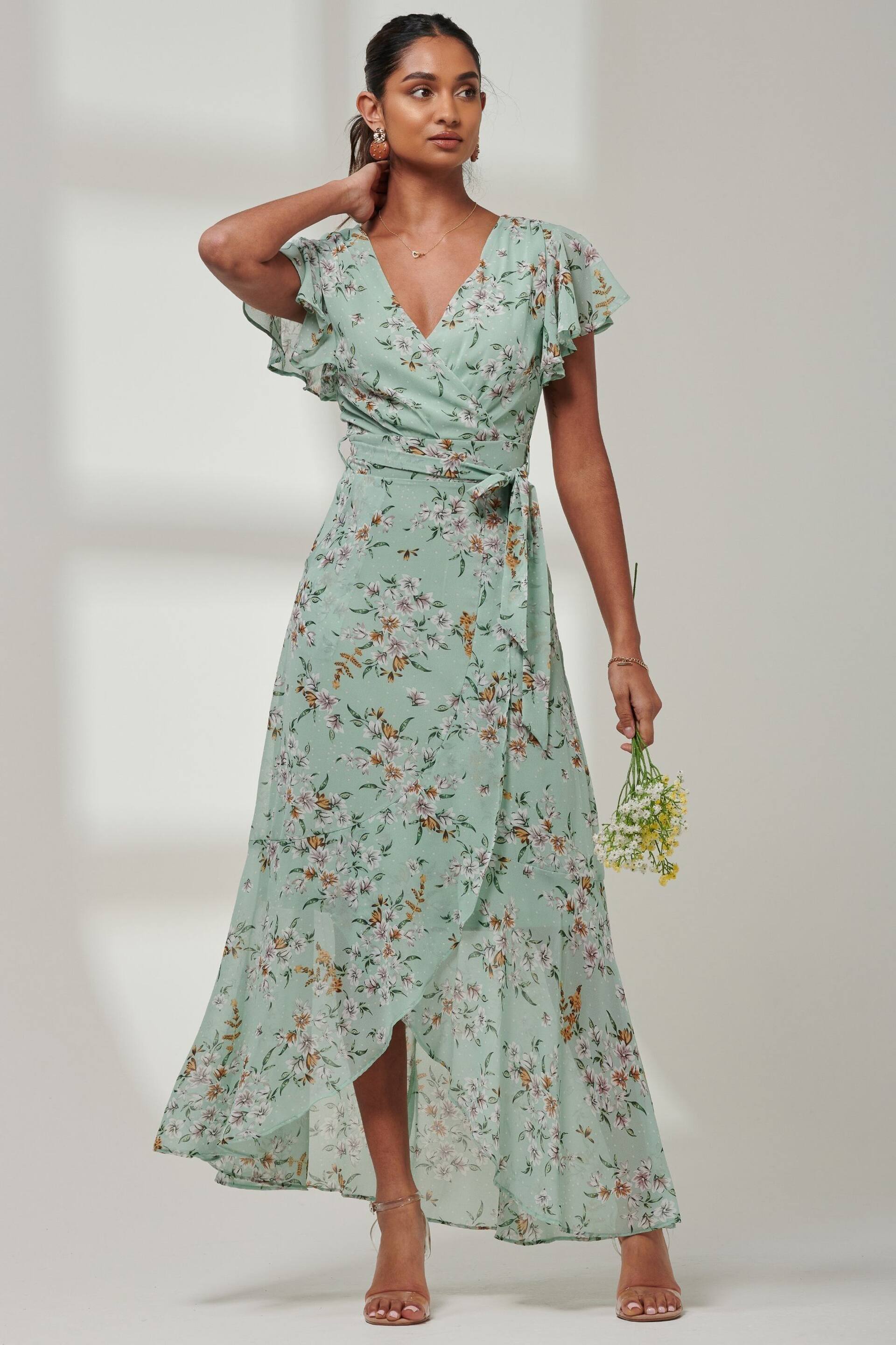 Jolie Moi Green Haylie Frill Chiffon Maxi Dress - Image 4 of 6