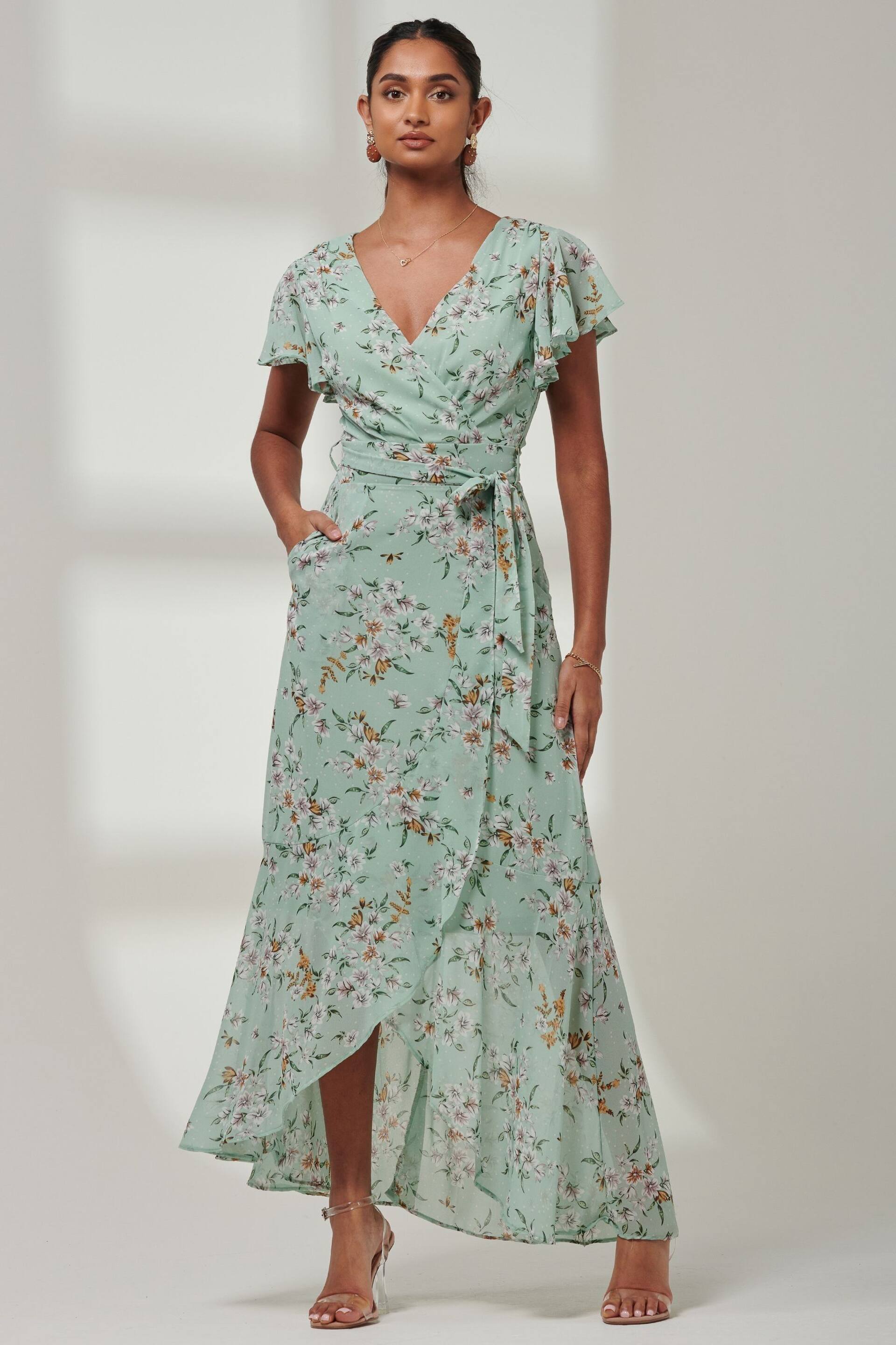 Jolie Moi Green Haylie Frill Chiffon Maxi Dress - Image 5 of 6