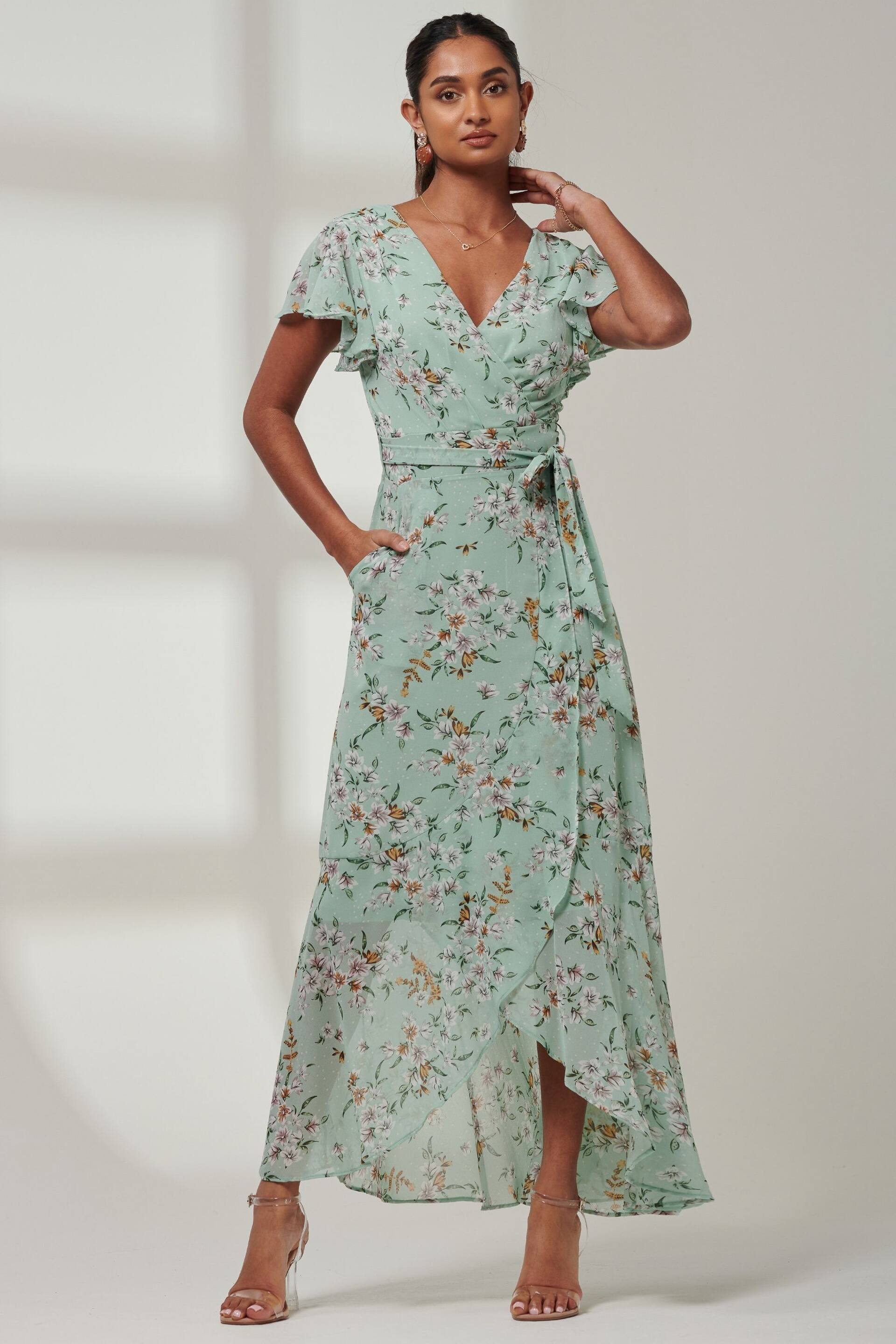 Jolie Moi Green Haylie Frill Chiffon Maxi Dress - Image 6 of 6