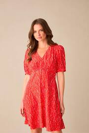 Ro&Zo Petite Red Dash Print Shirred Shoulder Short Dress - Image 1 of 3