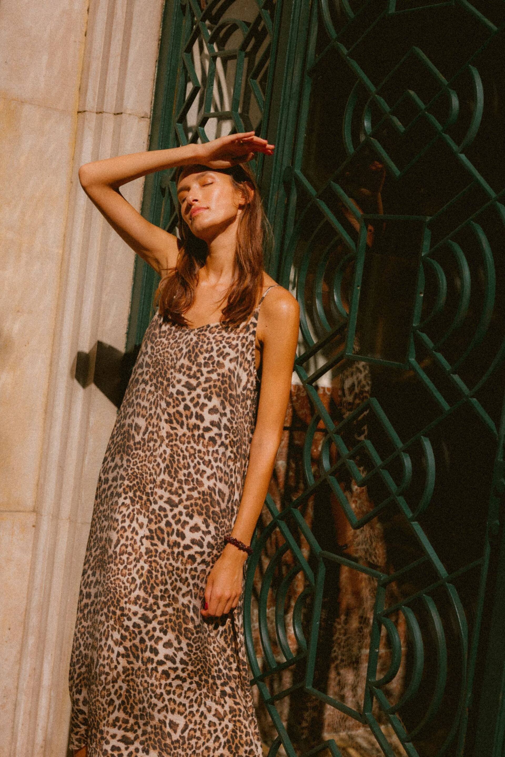 VERO MODA Brown Leopard Print Midi Cami Summer Dress - Image 1 of 7