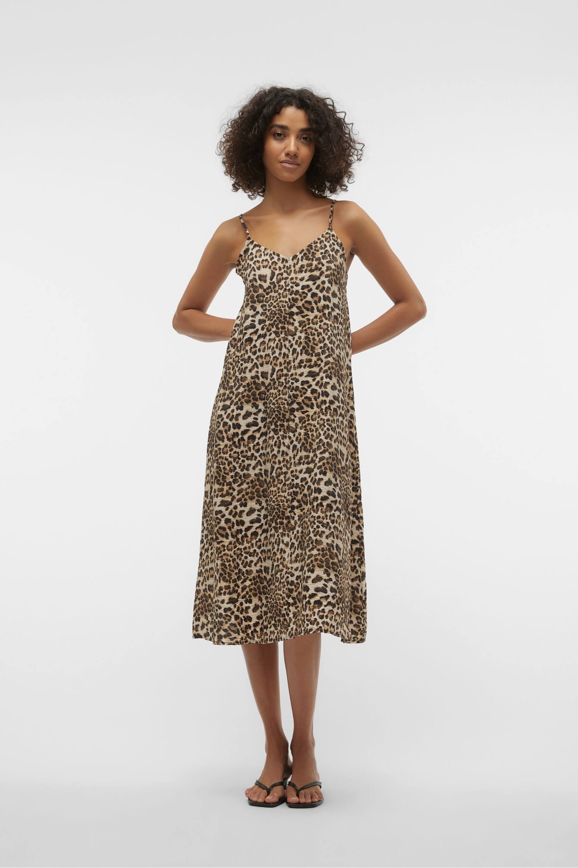 VERO MODA Brown Leopard Print Midi Cami Summer Dress - Image 2 of 7