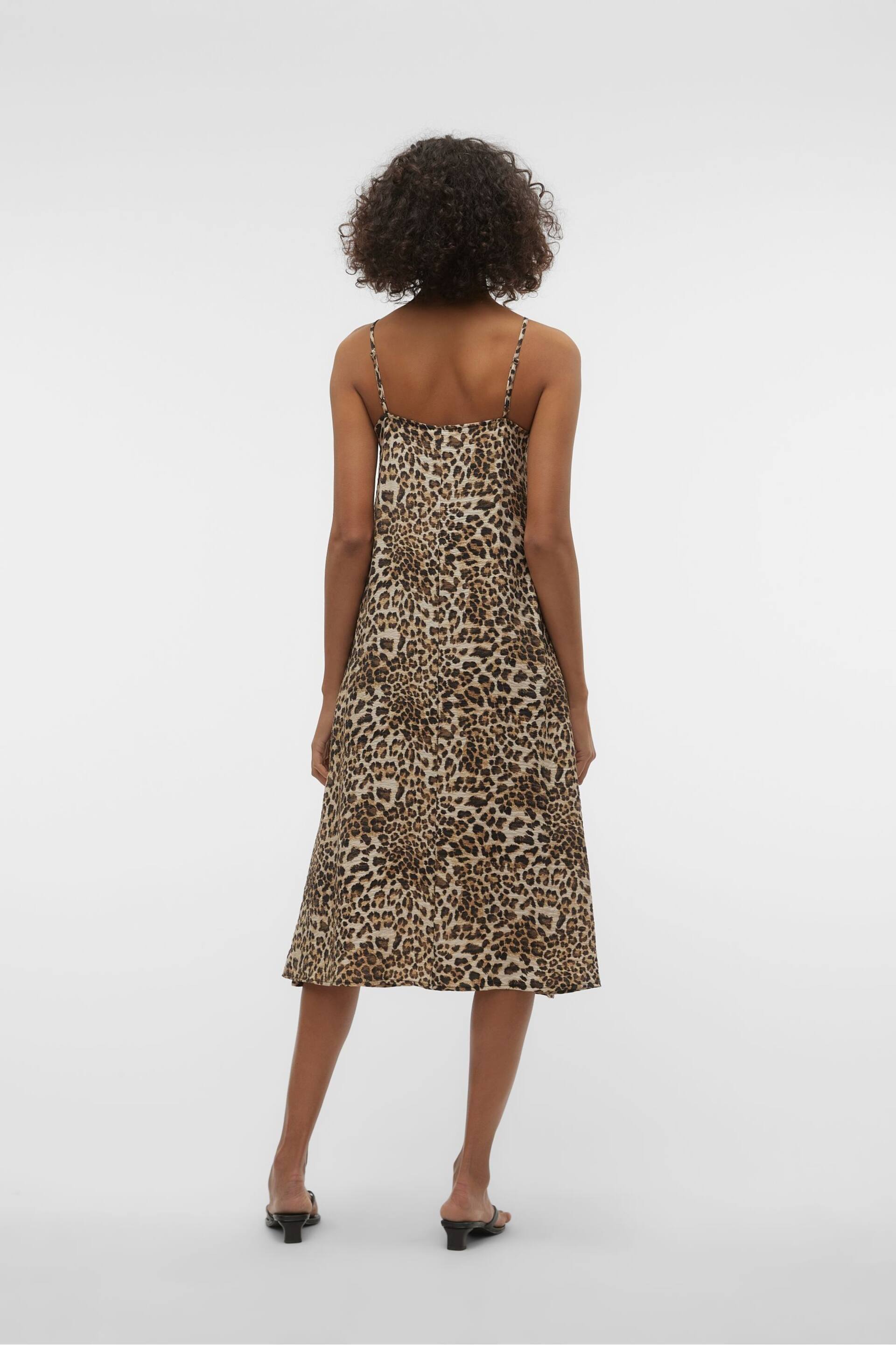 VERO MODA Brown Leopard Print Midi Cami Summer Dress - Image 3 of 7