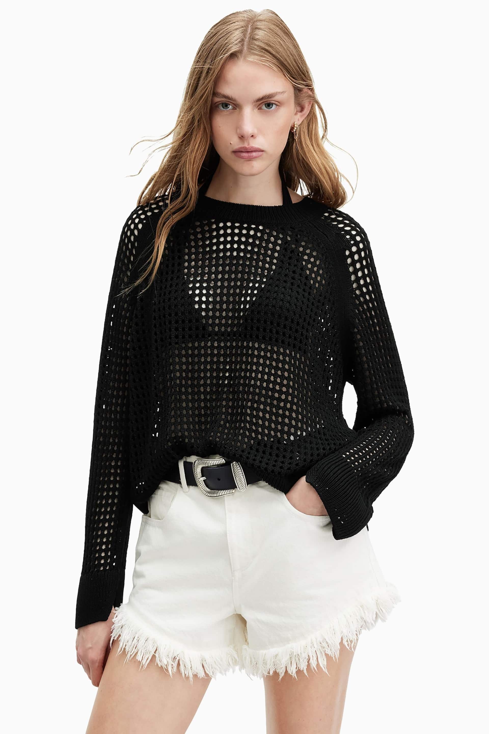 AllSaints Black Paloma Crew Neck Jumpers - Image 1 of 7