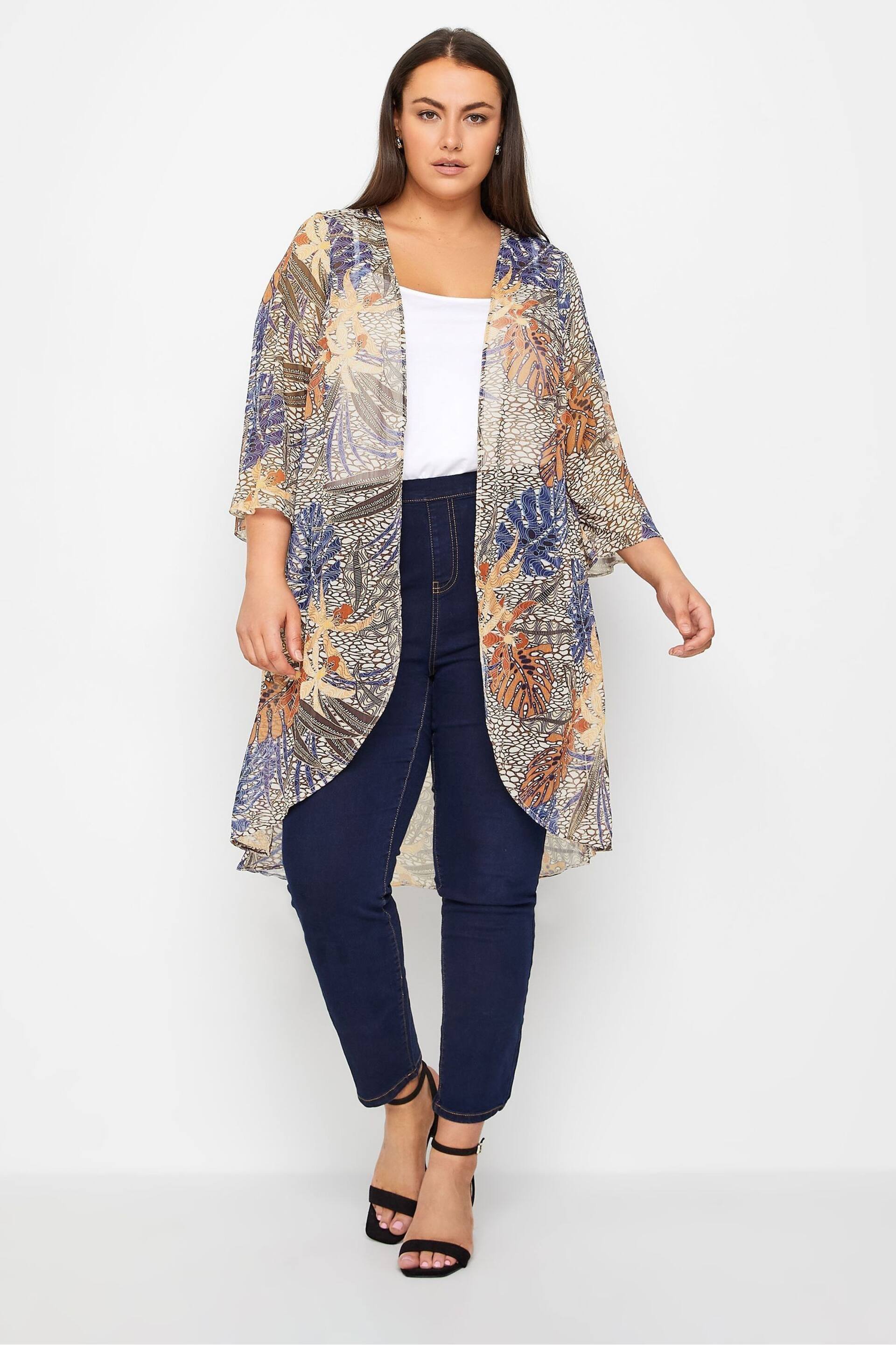 Evans Palm Print Brown Kimono - Image 1 of 1