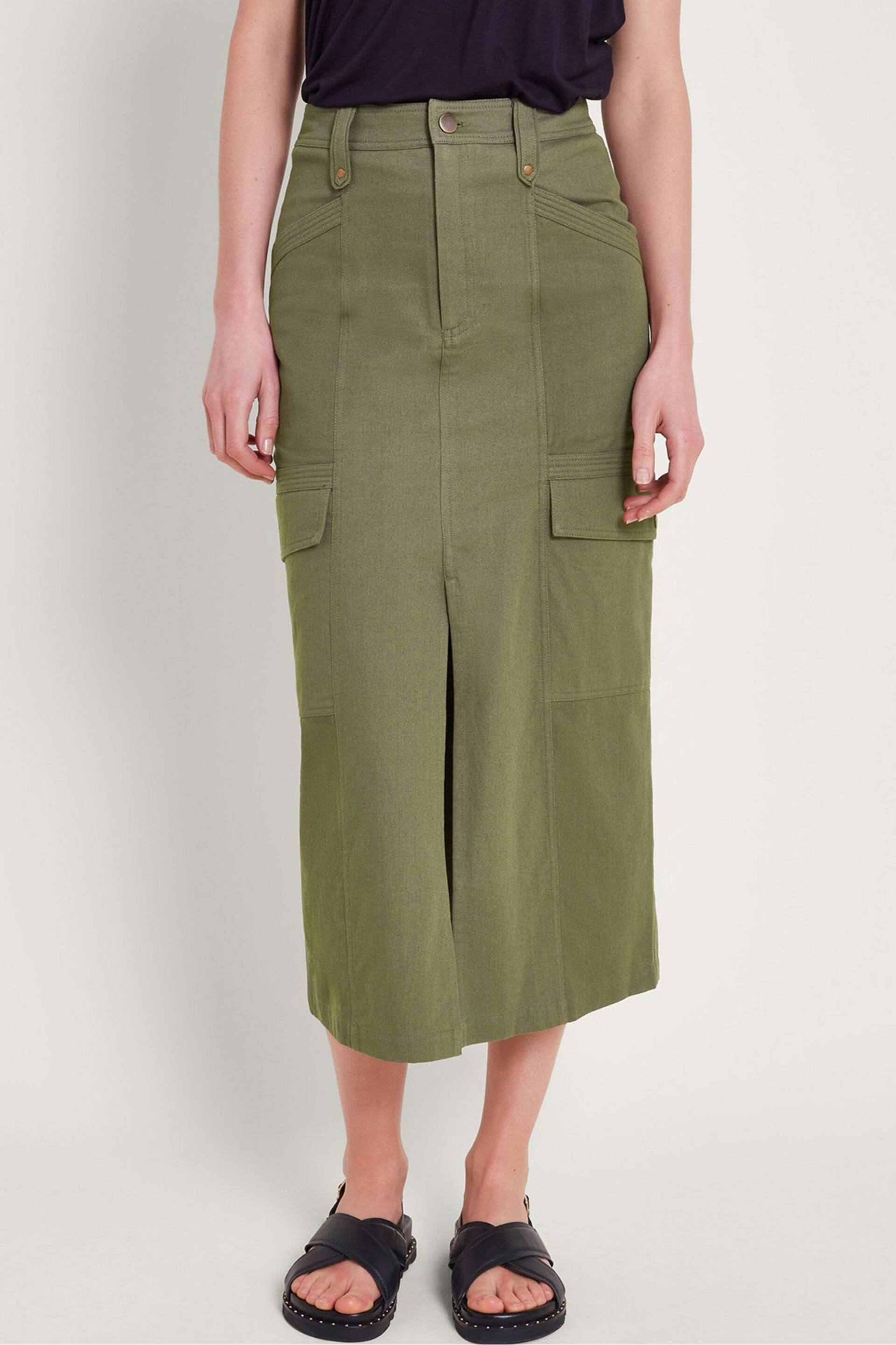 Monsoon Green Lucia Cargo Midi Skirt - Image 1 of 5