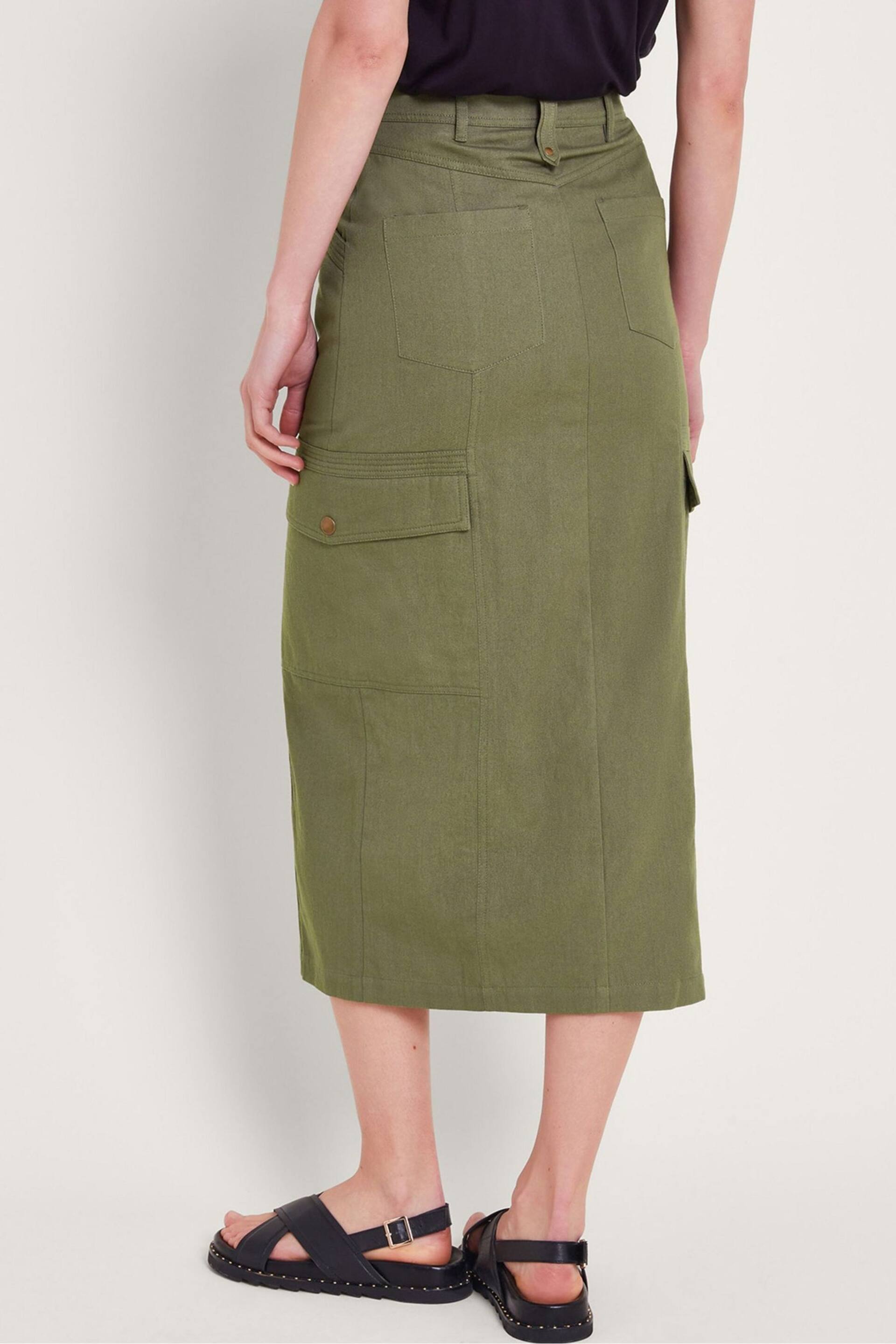 Monsoon Green Lucia Cargo Midi Skirt - Image 3 of 5