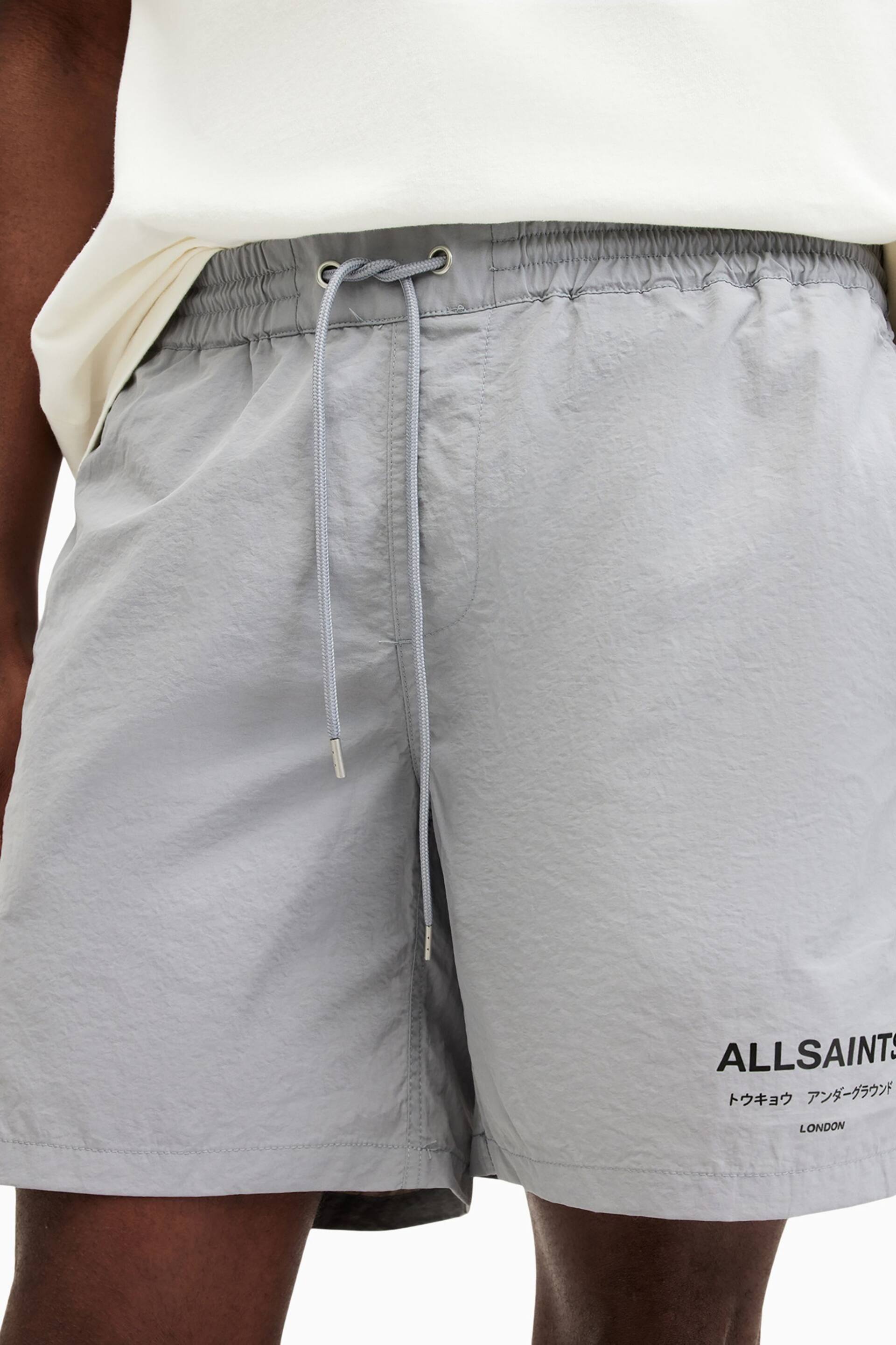 AllSaints Grey Underground Swim Shorts - Image 7 of 8
