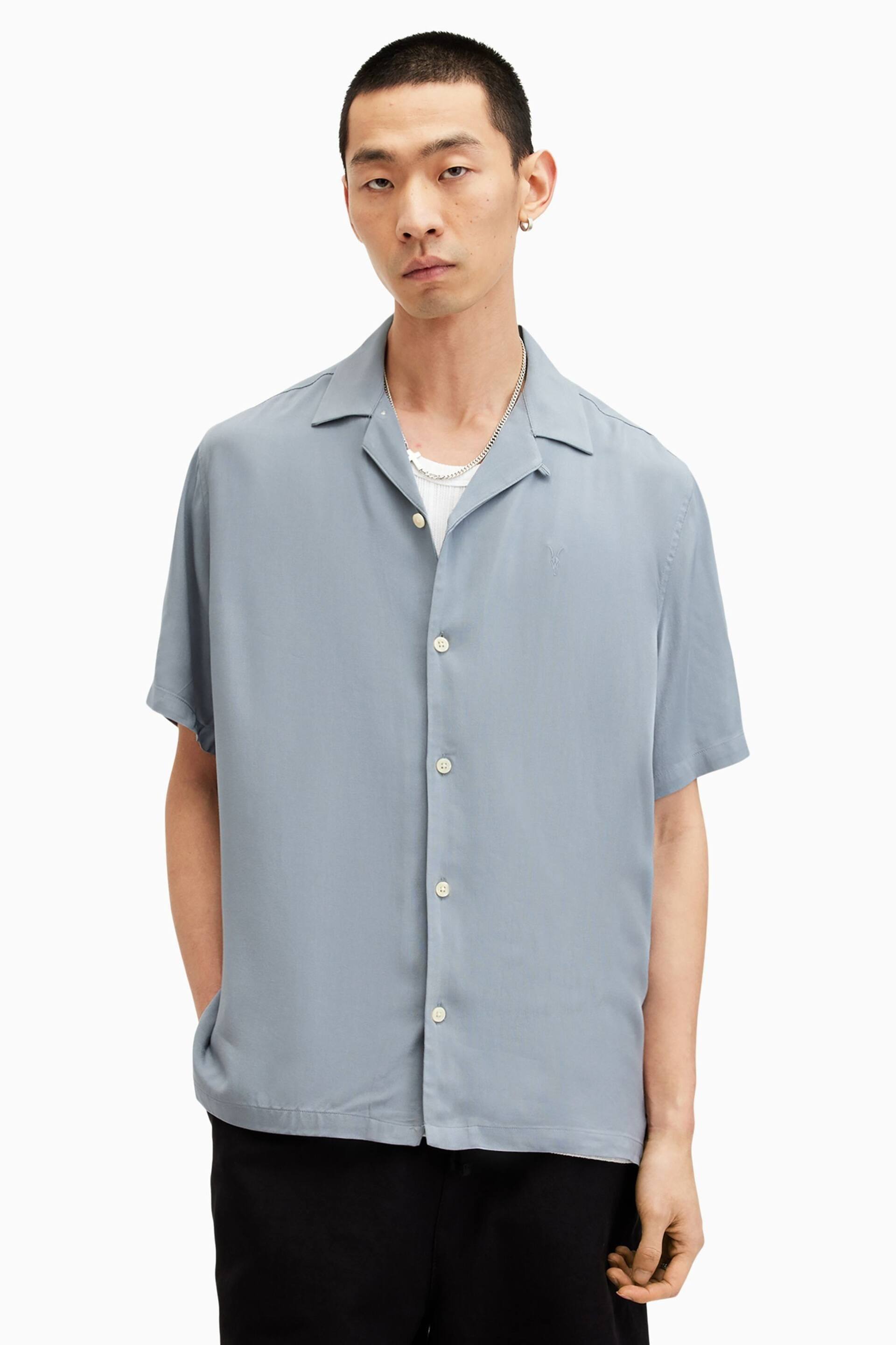 AllSaints Grey Venice Short Sleeve Shirt - Image 1 of 7