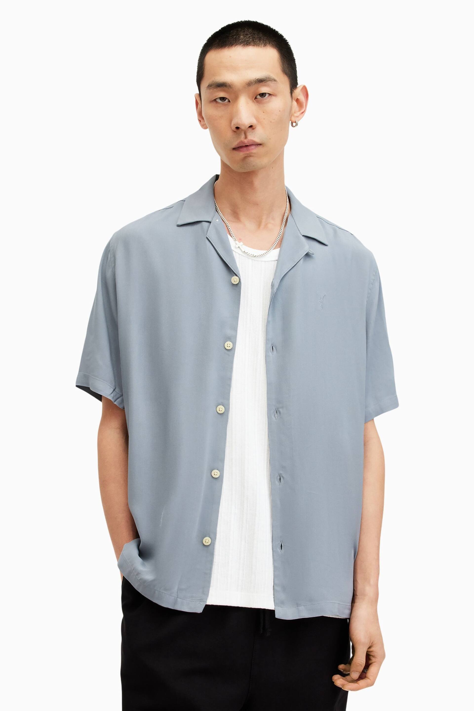 AllSaints Grey Venice Short Sleeve Shirt - Image 2 of 7