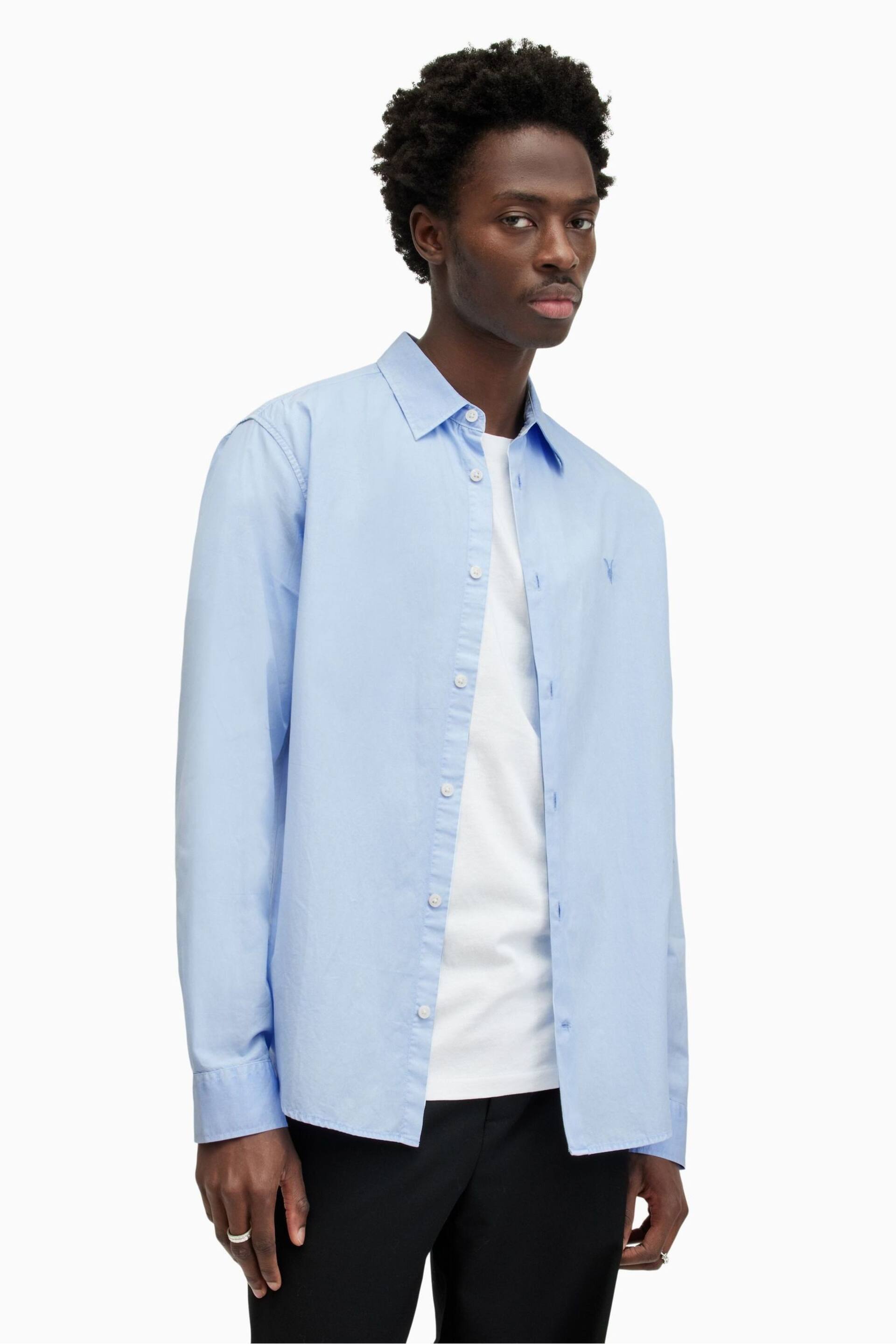 AllSaints Blue Tahoe Long Sleeve Shirt - Image 1 of 7