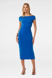 Forever New Blue Alexa Tipped Shoulder Bodycon Midi Dress - Image 1 of 4