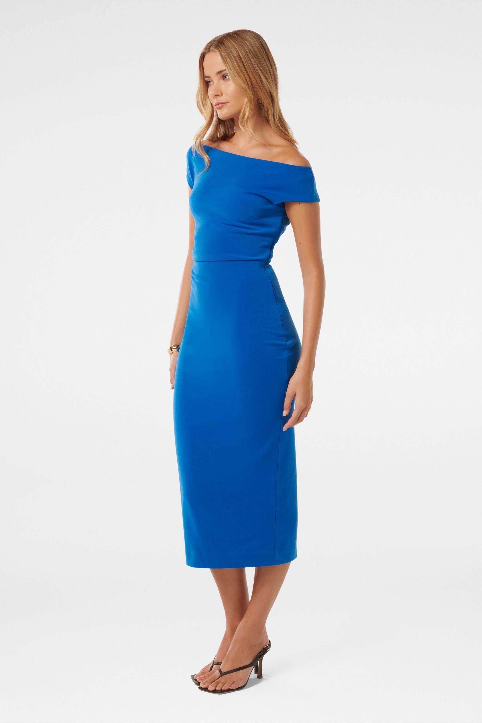 Forever New Blue Alexa Tipped Shoulder Bodycon Midi Dress - Image 3 of 4