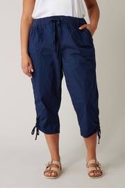Evans Navy Blue Elasticated Waist Cropped Trousers - Image 1 of 2