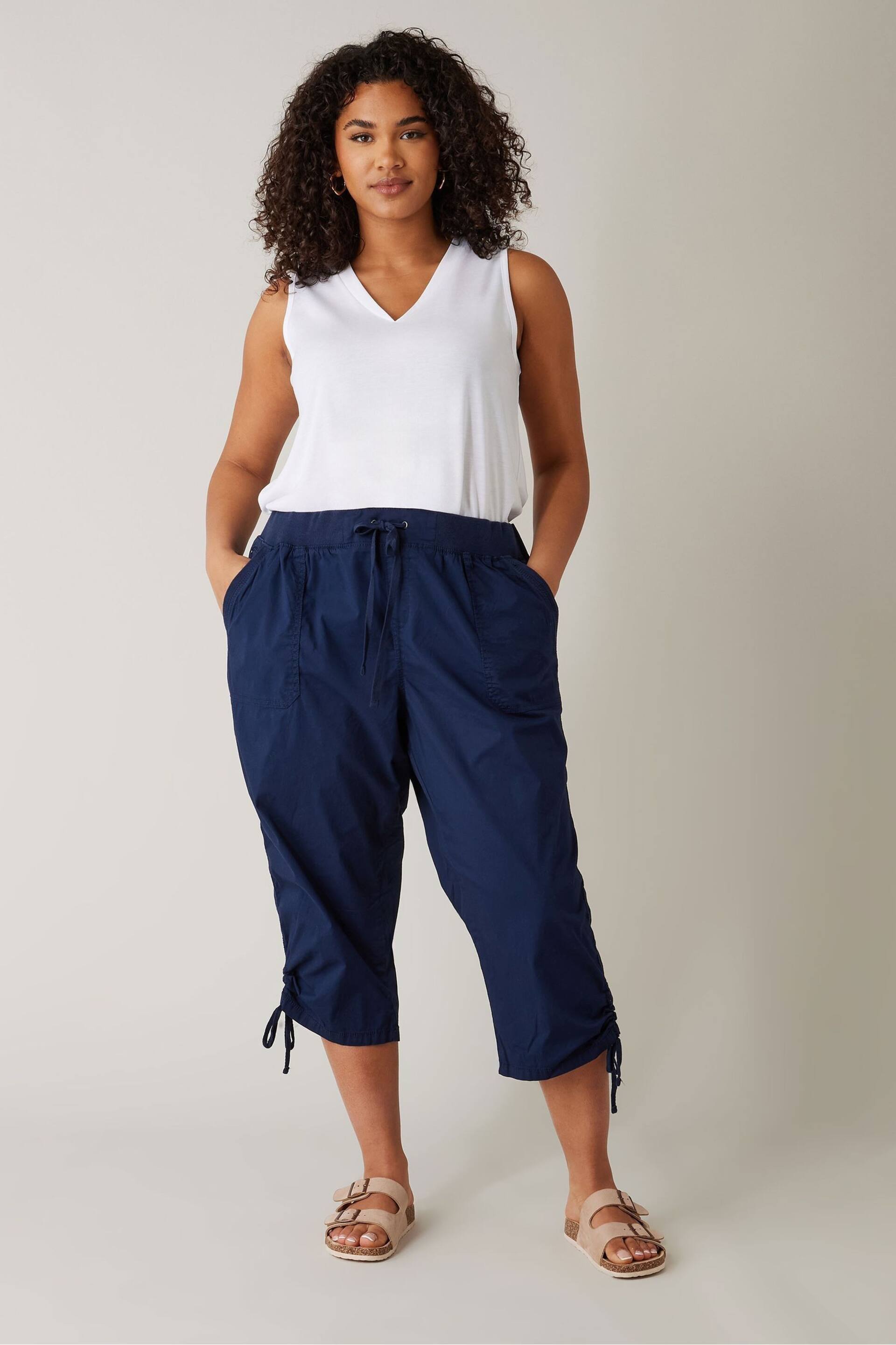 Evans Navy Blue Elasticated Waist Cropped Trousers - Image 2 of 2