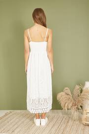 Yumi White Lace Midi Sundress With Tassel Tie and Ruched Back - Image 4 of 5