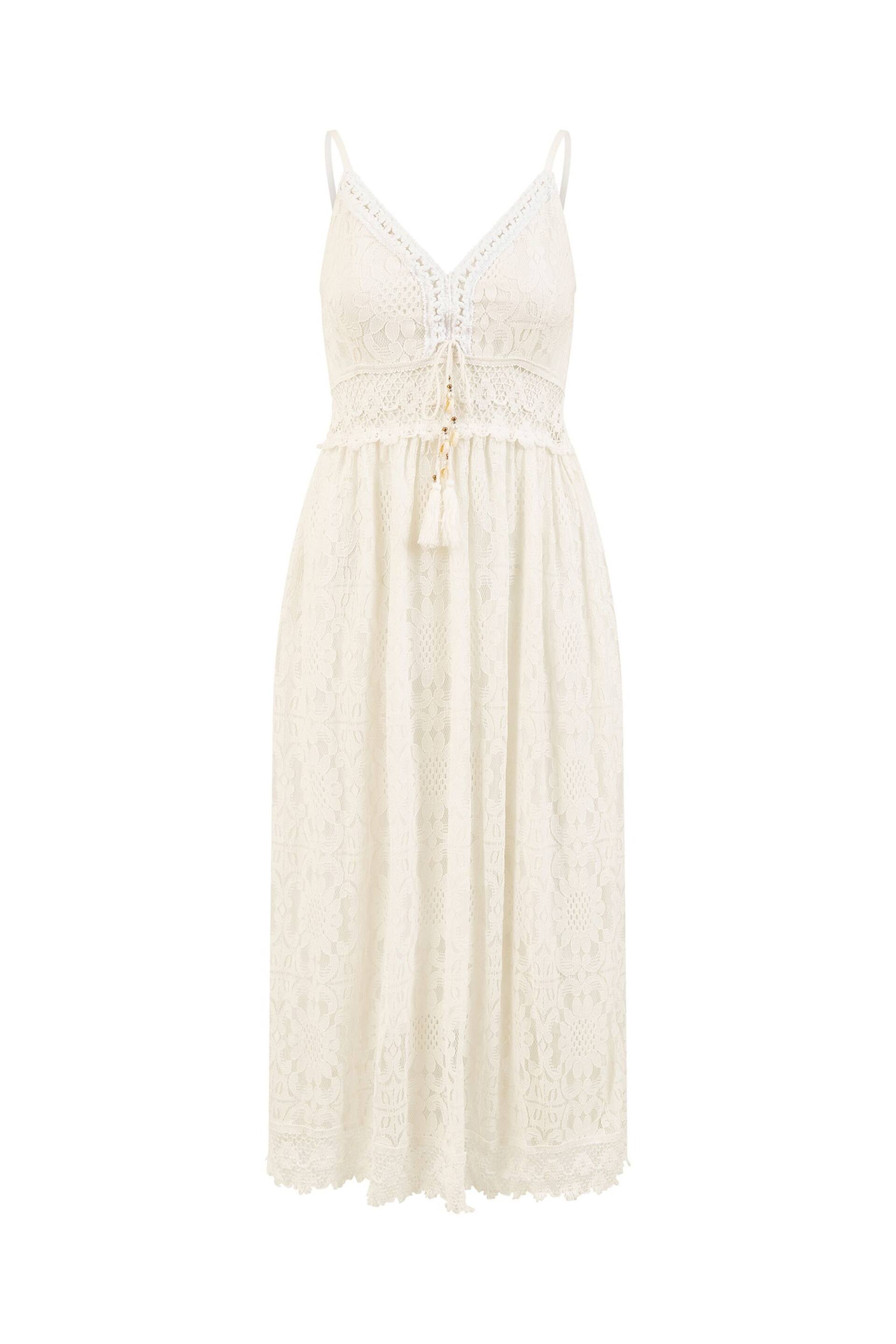 Yumi White Lace Midi Sundress With Tassel Tie and Ruched Back - Image 5 of 5
