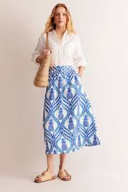 Boden Blue Petite Florence Pineapple Linen Midi Skirt - Image 1 of 5