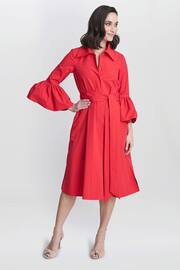 Gina Bacconi Red Melinda Taffeta Shirt Dress - Image 1 of 6