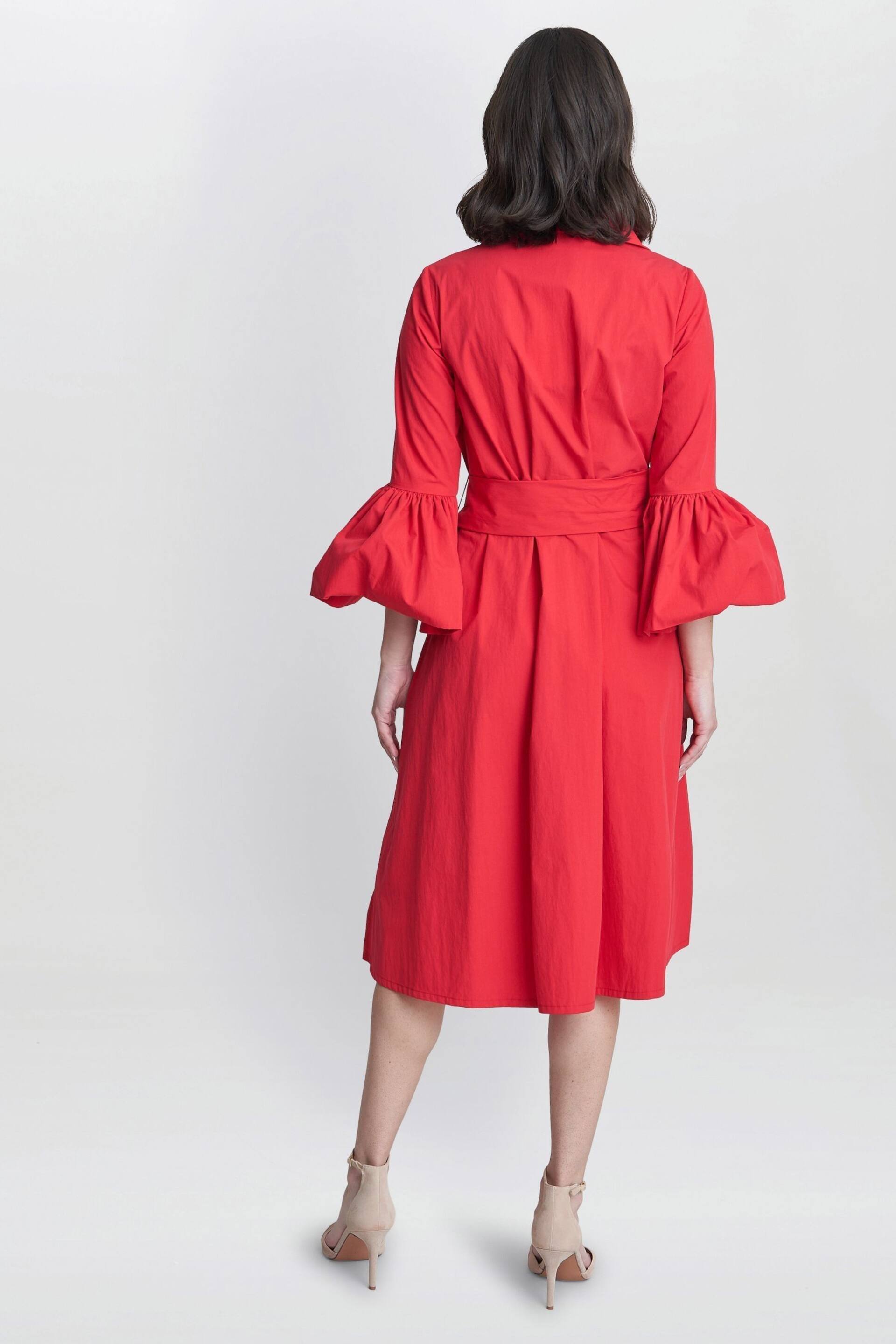 Gina Bacconi Red Melinda Taffeta Shirt Dress - Image 2 of 6