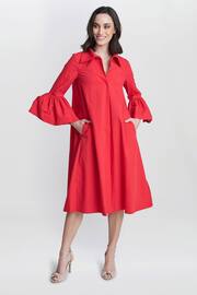 Gina Bacconi Red Melinda Taffeta Shirt Dress - Image 3 of 6