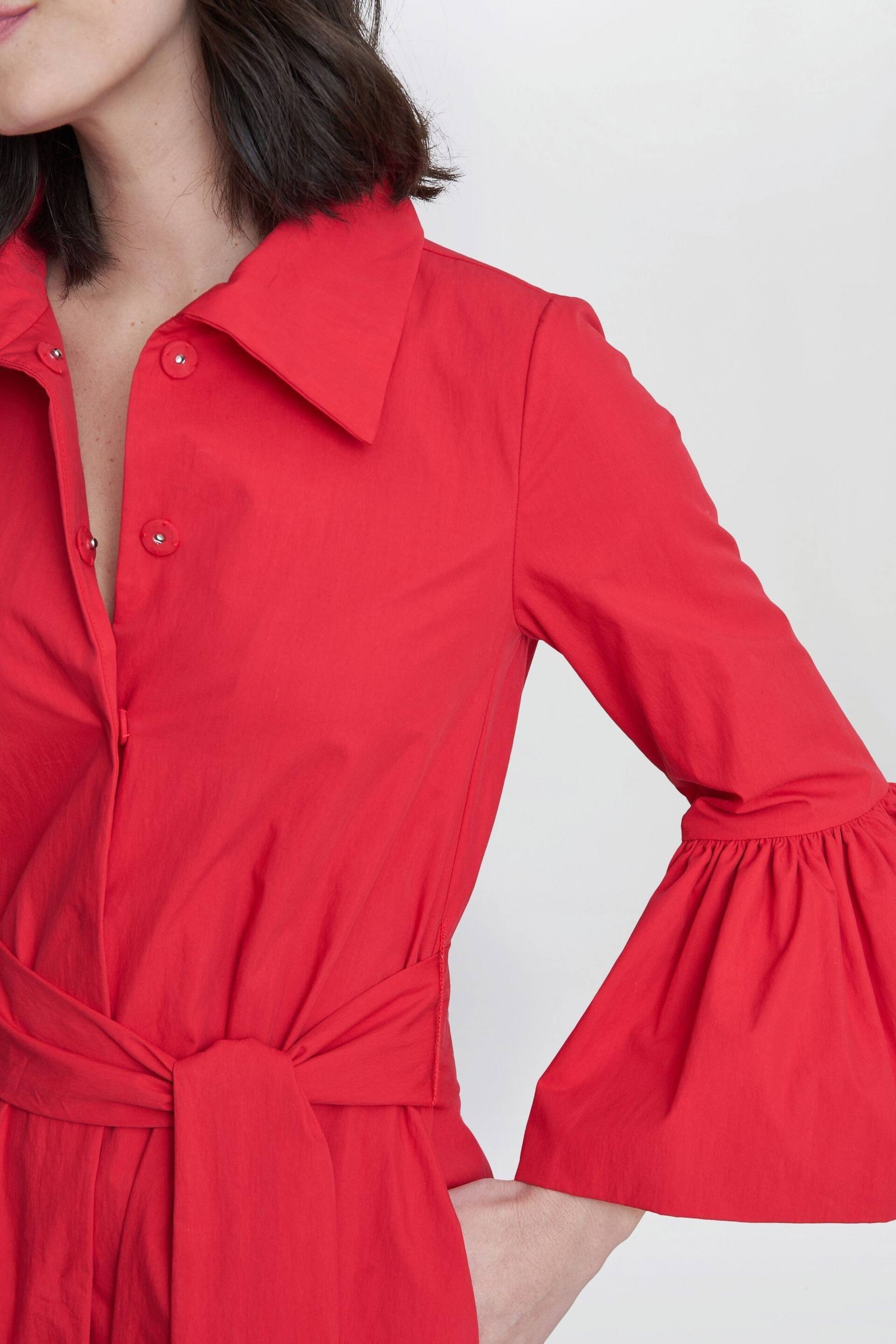 Gina Bacconi Red Melinda Taffeta Shirt Dress - Image 4 of 6