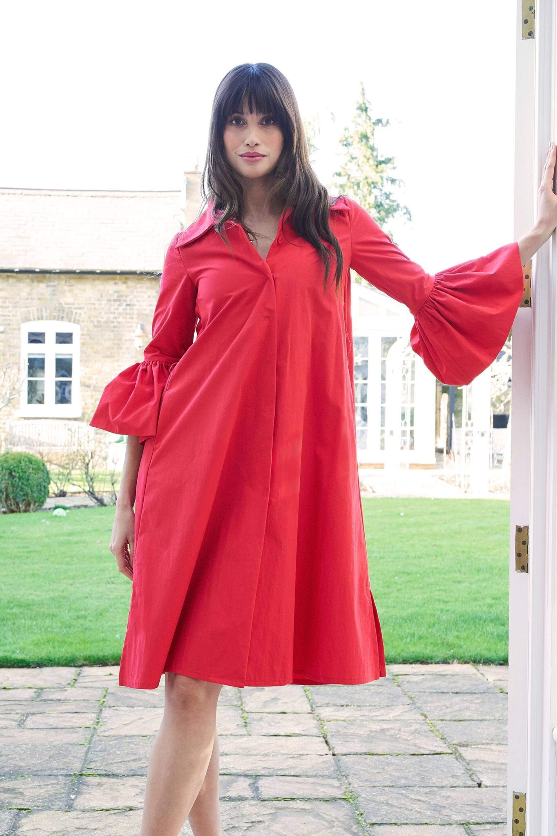 Gina Bacconi Red Melinda Taffeta Shirt Dress - Image 5 of 6