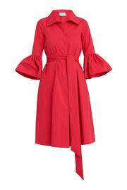 Gina Bacconi Red Melinda Taffeta Shirt Dress - Image 6 of 6