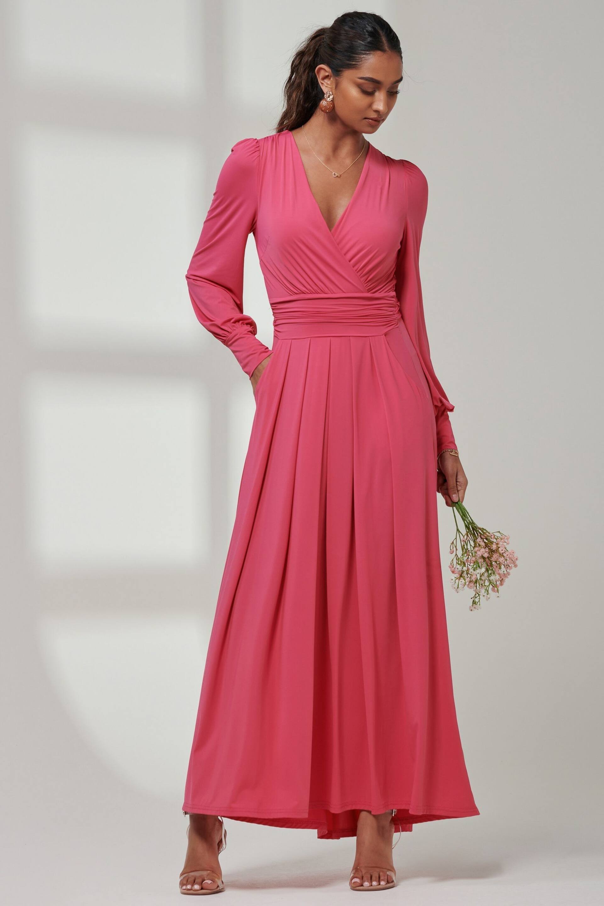 Jolie Moi Pink Giulia Long Sleeve Maxi Dress - Image 1 of 6