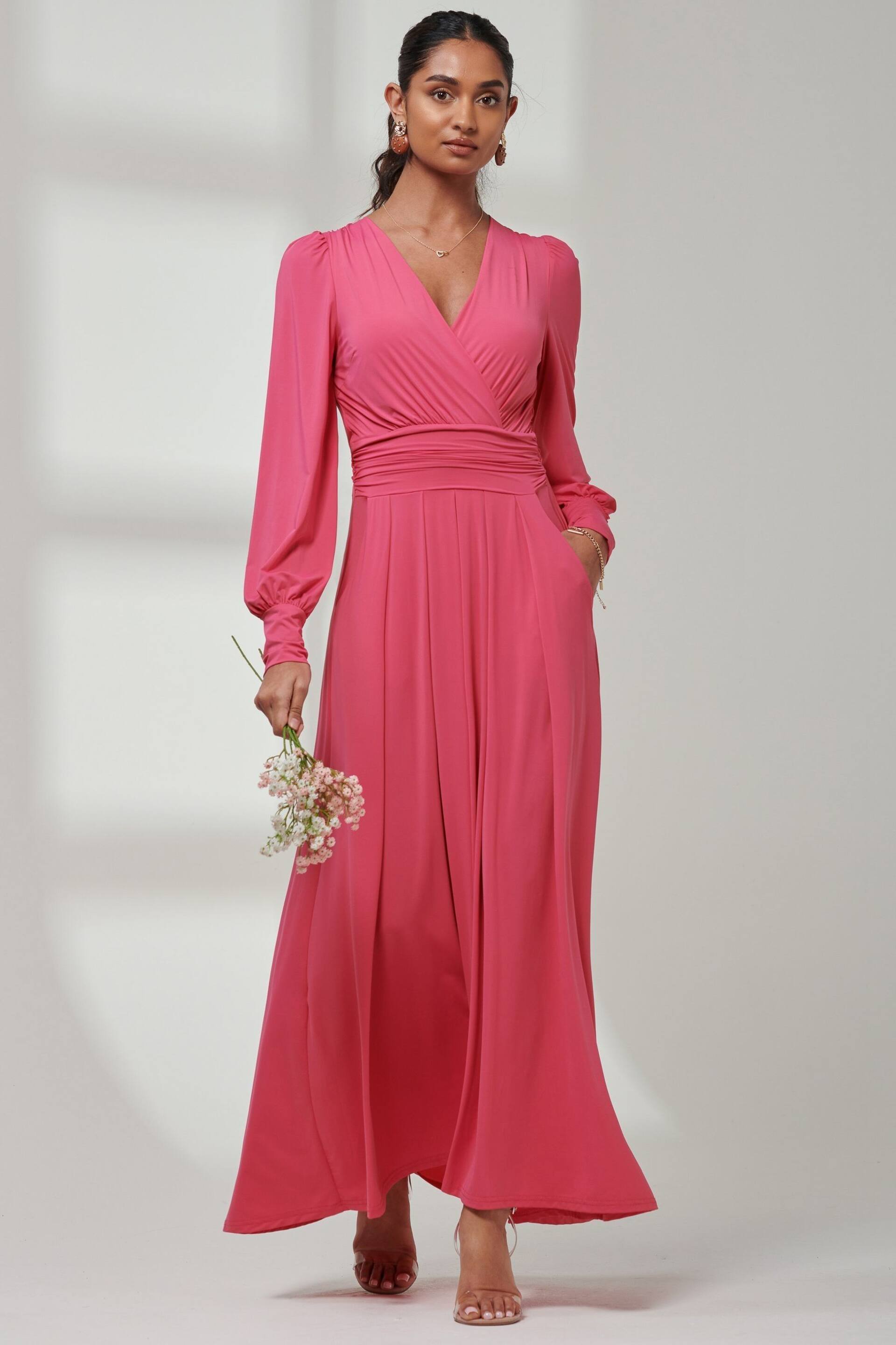 Jolie Moi Pink Giulia Long Sleeve Maxi Dress - Image 4 of 6