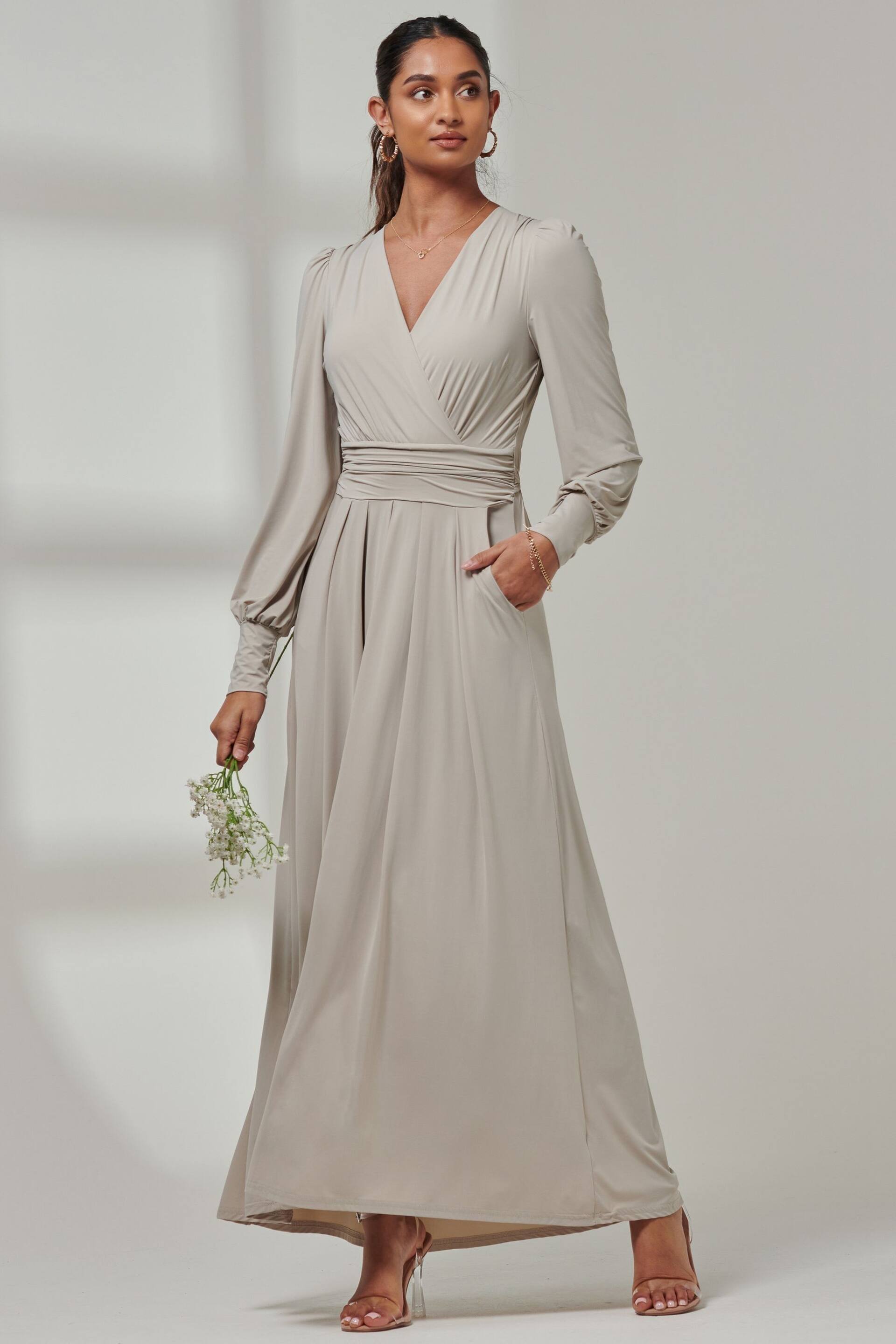 Jolie Moi Grey Giulia Long Sleeve Maxi Dress - Image 1 of 5