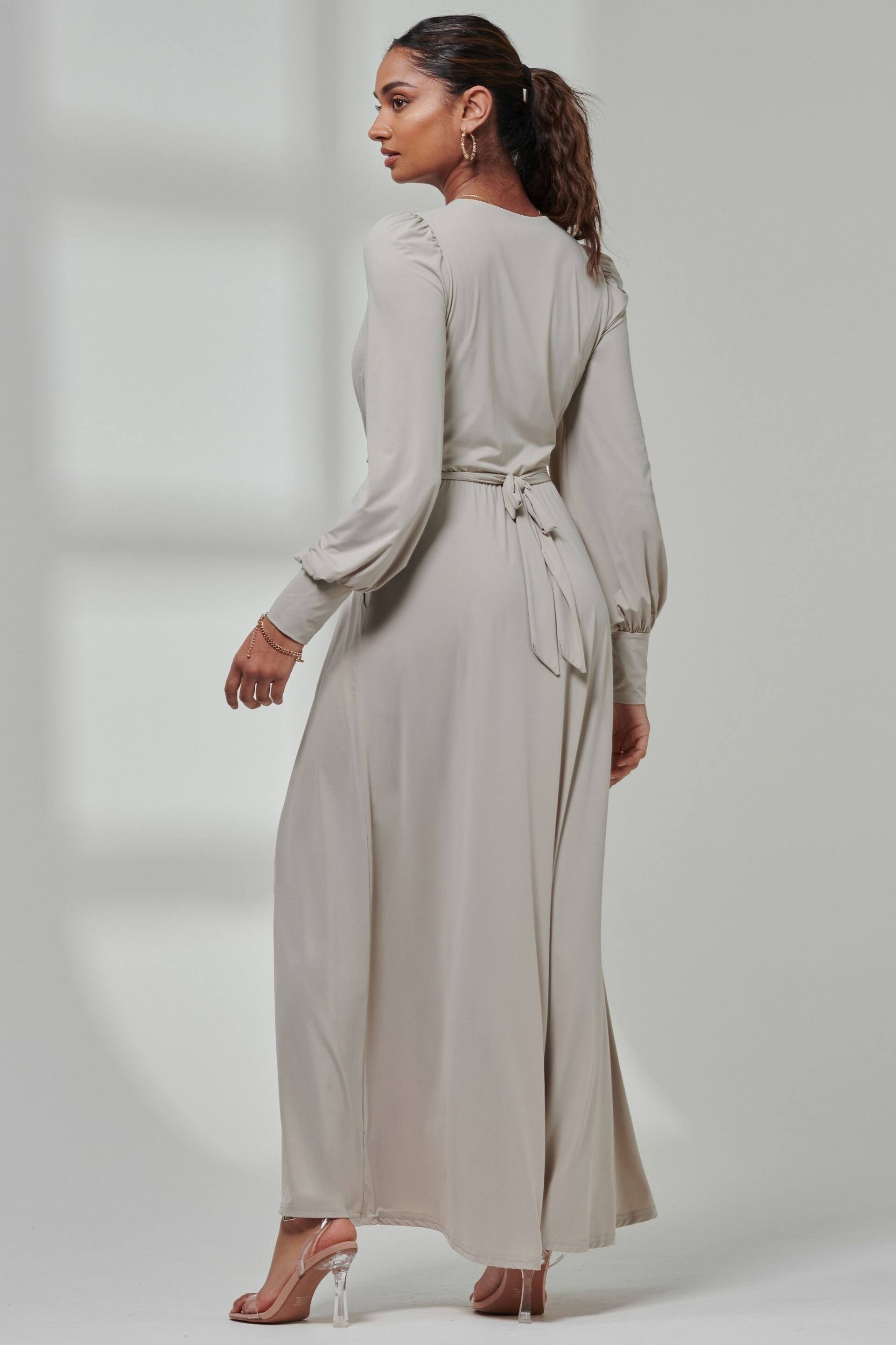 Jolie Moi Grey Giulia Long Sleeve Maxi Dress - Image 2 of 5