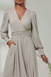 Jolie Moi Grey Giulia Long Sleeve Maxi Dress - Image 3 of 5