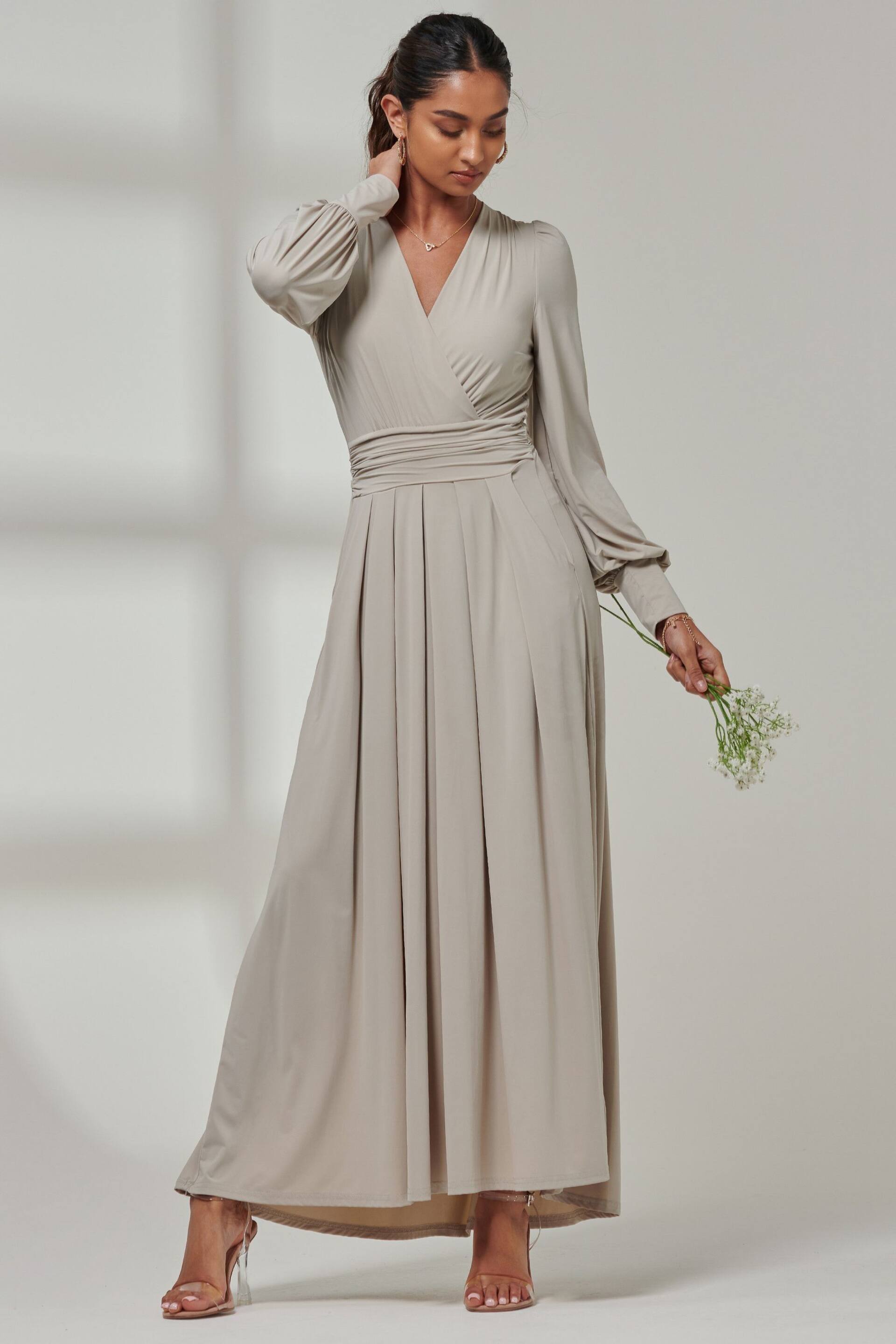 Jolie Moi Grey Giulia Long Sleeve Maxi Dress - Image 4 of 5