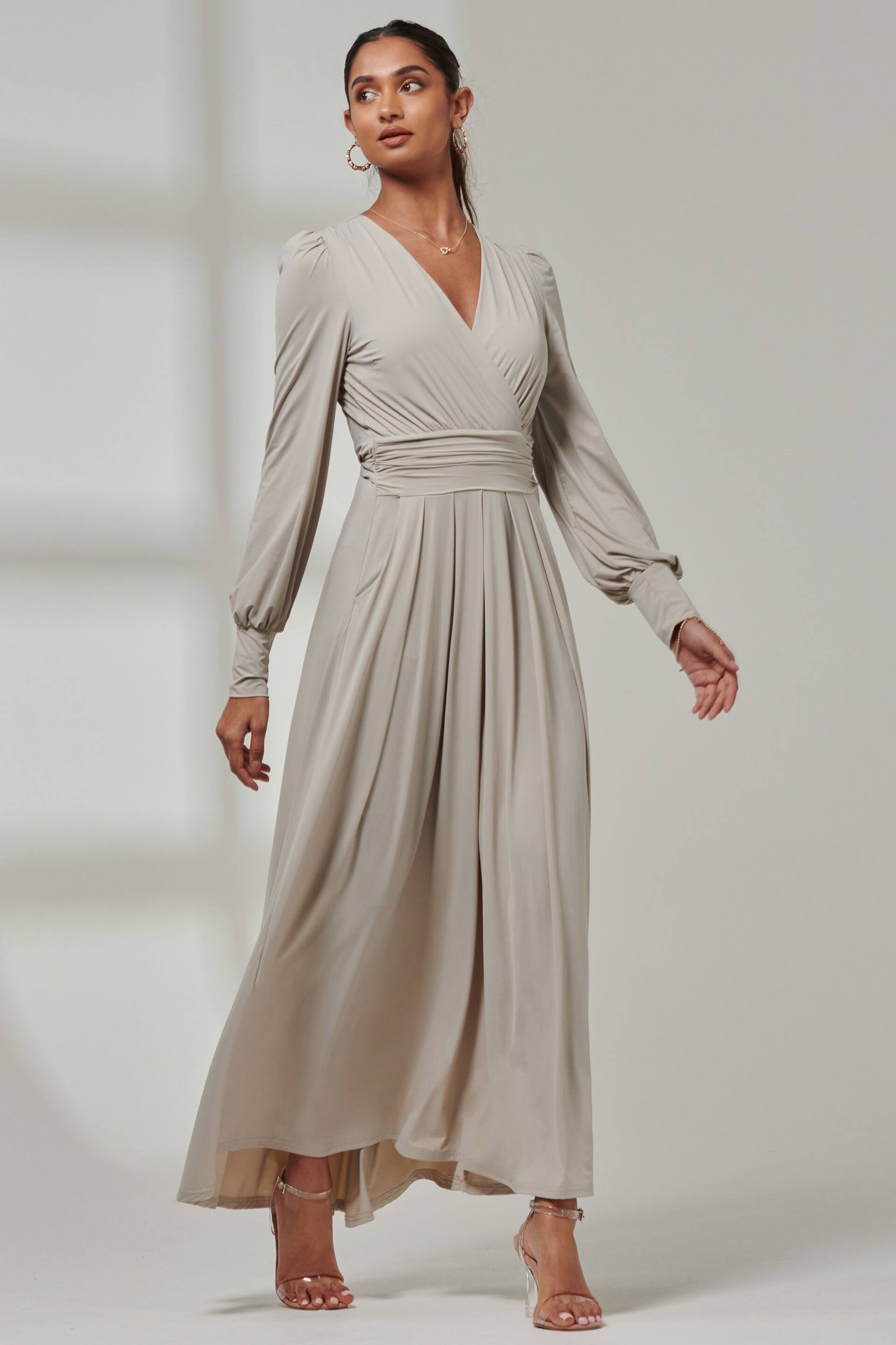 Jolie Moi Grey Giulia Long Sleeve Maxi Dress - Image 5 of 5