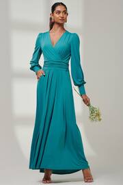 Jolie Moi Green Giulia Long Sleeve Maxi Dress - Image 4 of 6