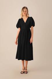 Ro&Zo Linen Blend Puff Sleeve V-Neck Midi Dress - Image 1 of 3