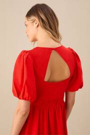 Ro&Zo Linen Blend Puff Sleeve V-Neck Midi Dress - Image 5 of 6