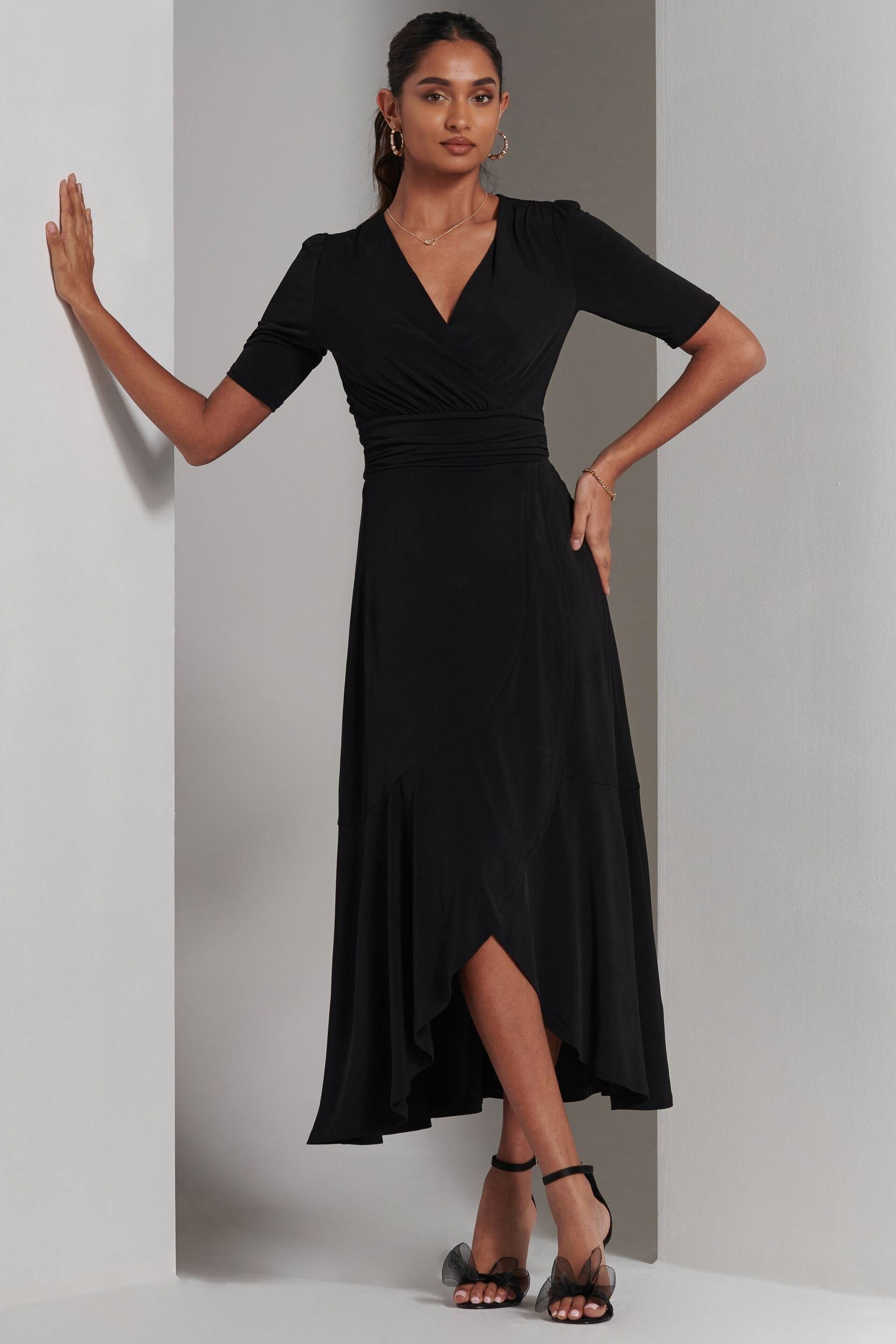 Jolie Moi Black Olana Jersey Frill Hem Maxi Dress - Image 6 of 6