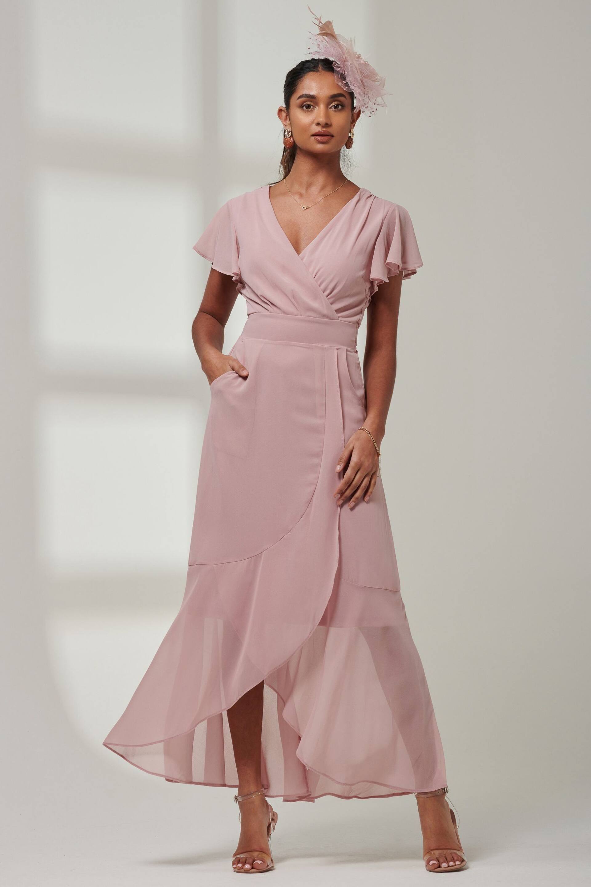 Jolie Moi Pink Vicky Chiffon Frill Maxi Dress - Image 1 of 6