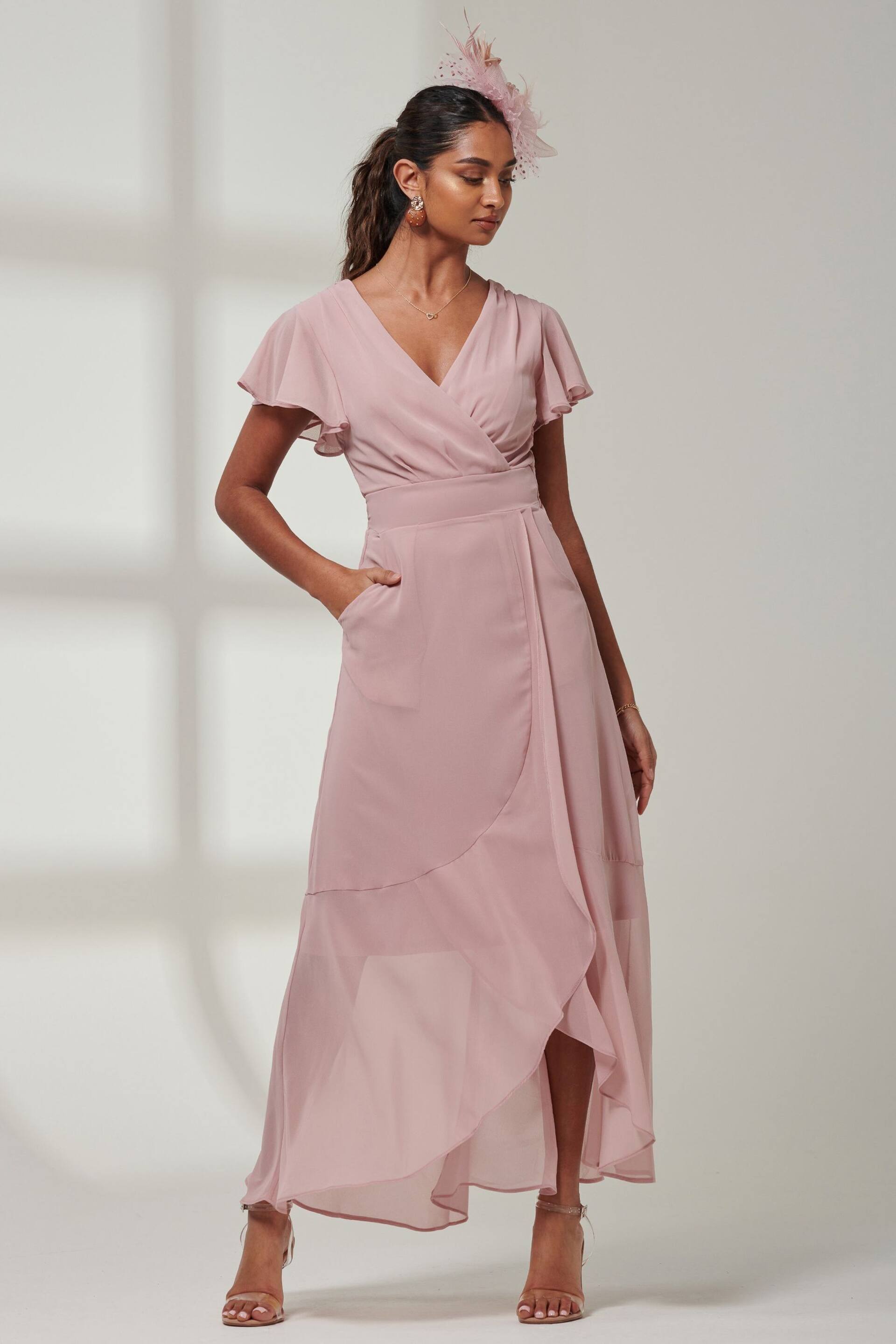 Jolie Moi Pink Vicky Chiffon Frill Maxi Dress - Image 6 of 6