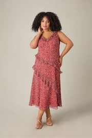 Live Unlimited Curve Red Floral Metallic Frill Midaxi Dress - Image 3 of 7