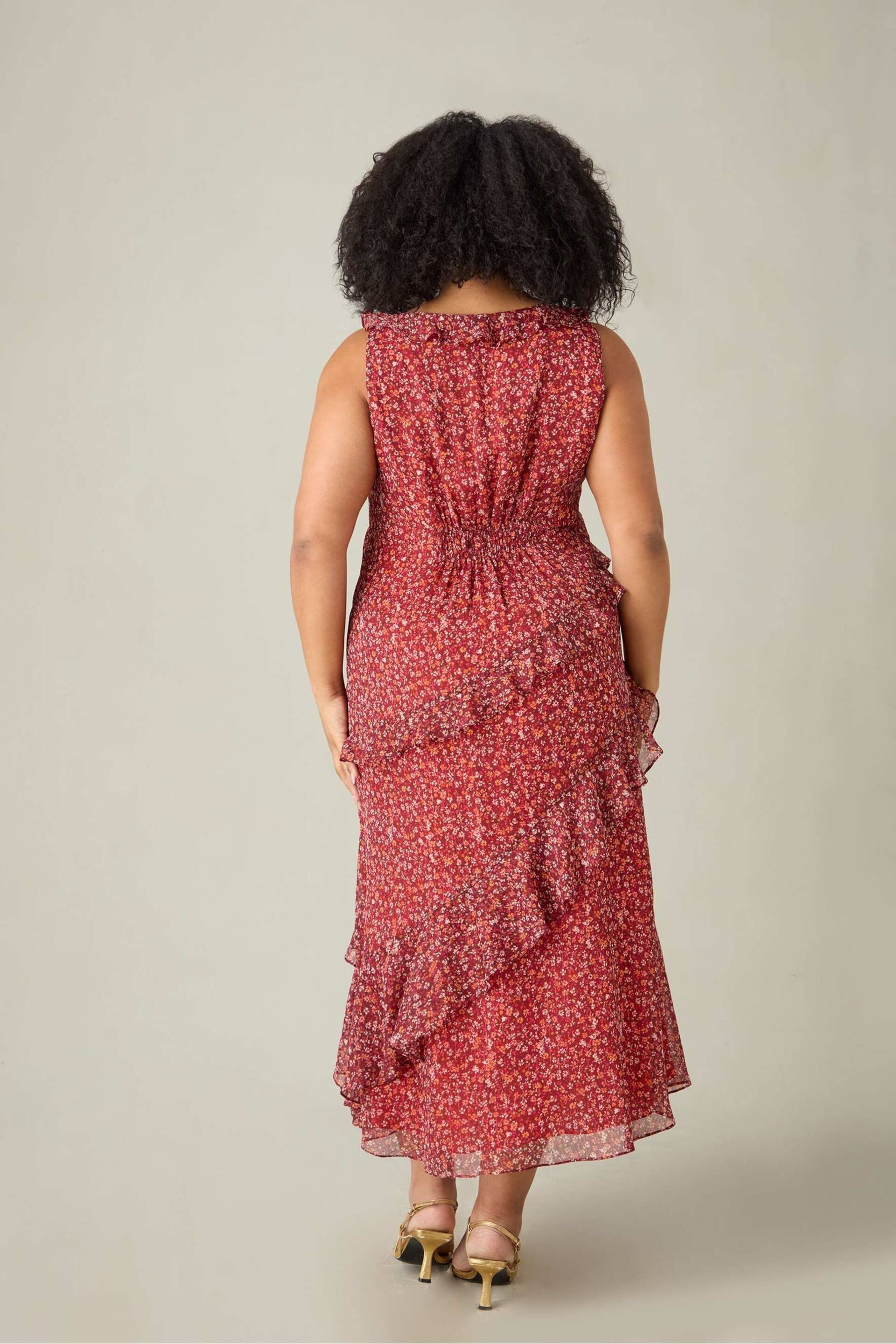 Live Unlimited Curve Red Floral Metallic Frill Midaxi Dress - Image 7 of 7