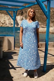 Live Unlimited Curve Blue Paisley Jersey Midi Dress - Image 1 of 5